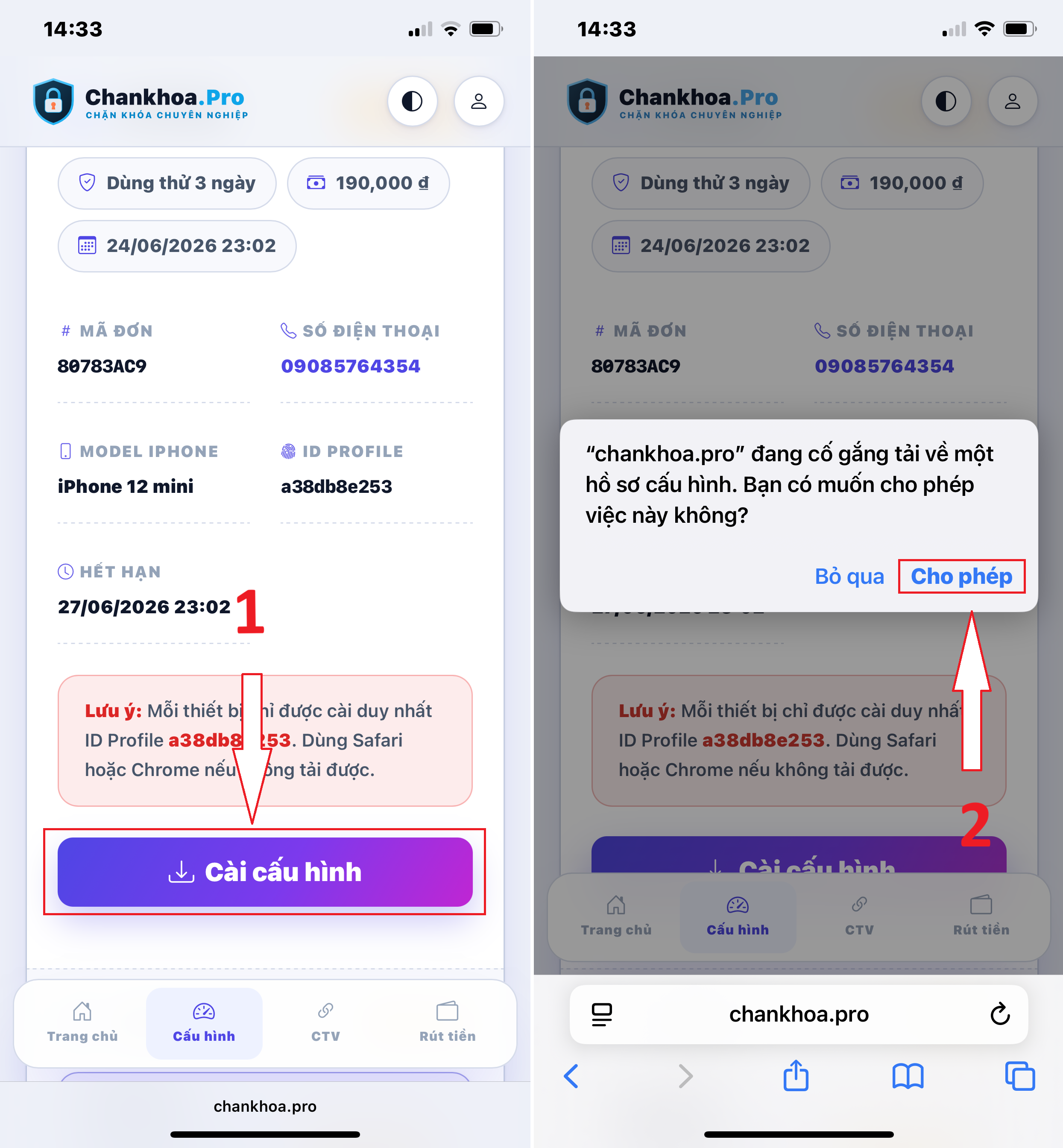 Bước 1: Đăng nhập và chọn cài cấu hình chặn khóa iCloud